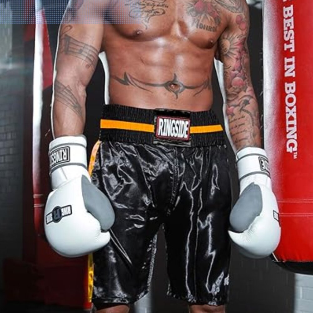 Ringside Pro-Style Boxing Trunks (Black-Gold, Medium)